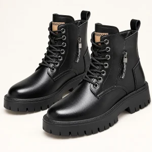 Bottines homme noires à semelle épaisse avec zip latéral pour un look moderne