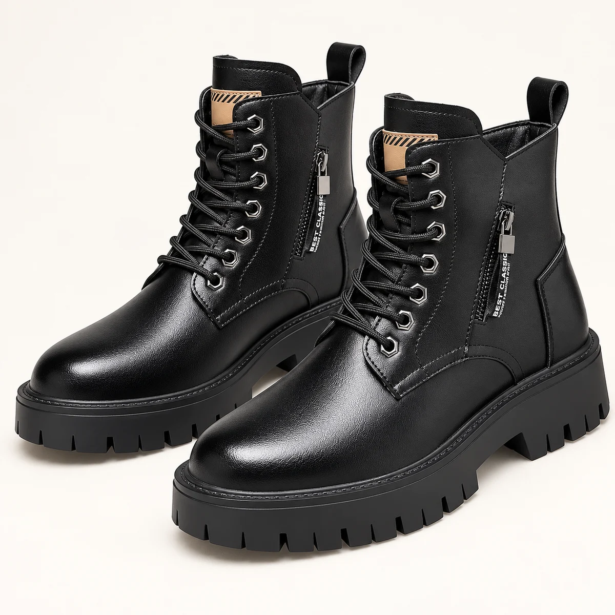 Bottines homme noires à semelle épaisse avec zip latéral pour un look moderne