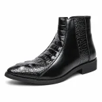 Bottines homme noires à zip avant avec relief crocodile élégantes
