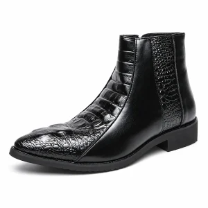 Bottines homme noires à zip avant avec relief crocodile élégantes