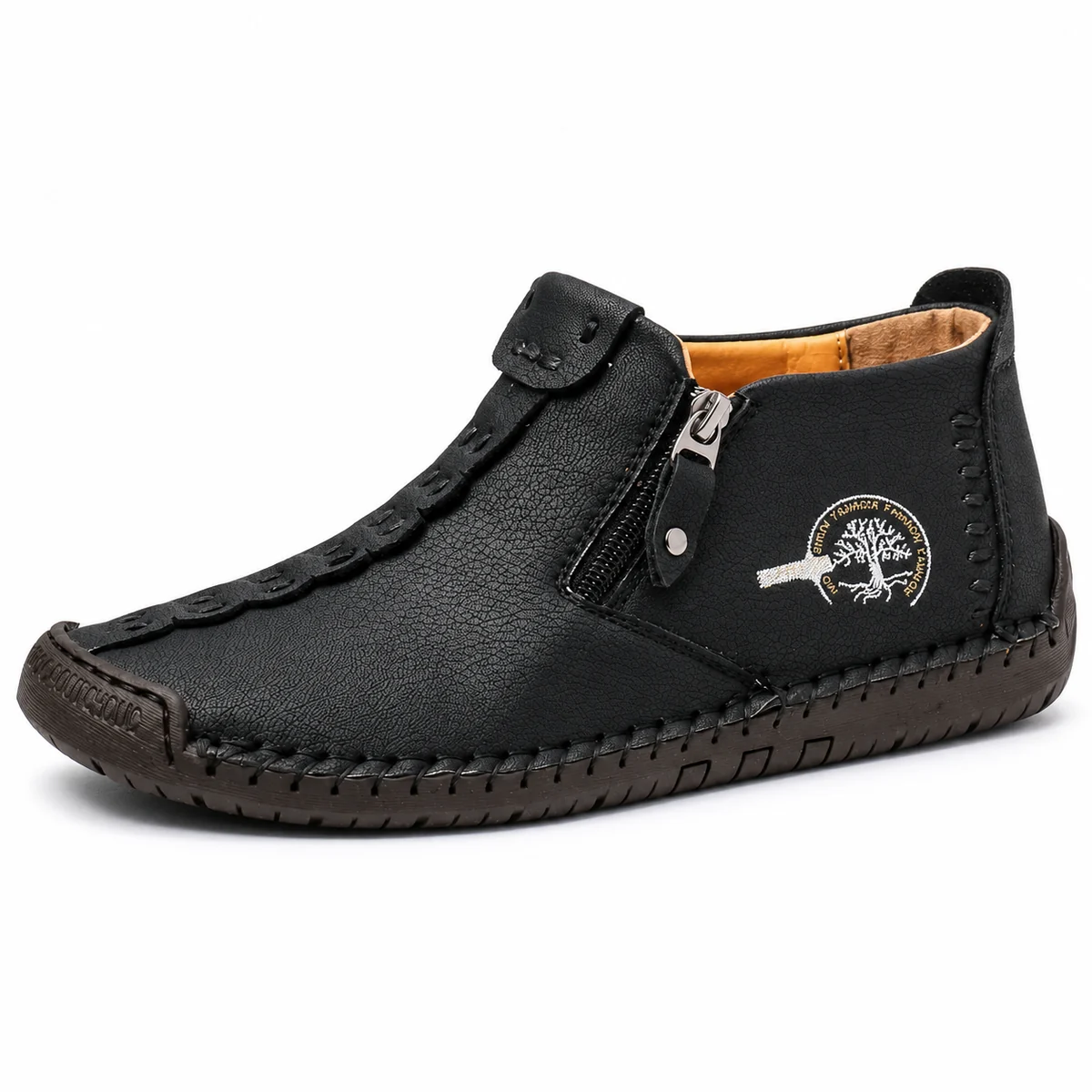 Bottines de mode pour homme avec zip pratique et coutures apparentes en finition noire