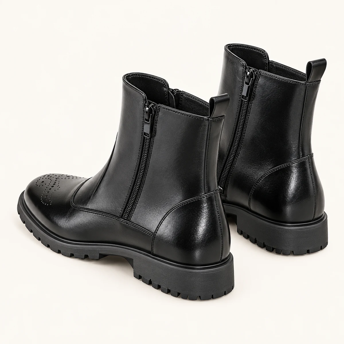 Bottines homme noires à zip et coutures au bout — vue complémentaire