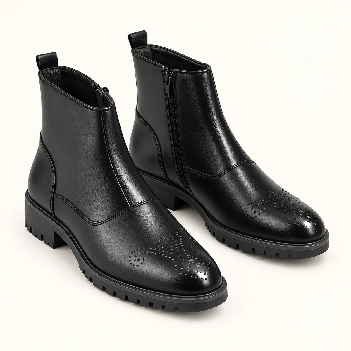 Bottines homme noires à zip et coutures au bout — vue principale