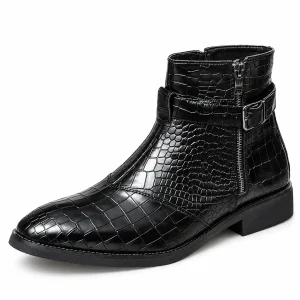 Bottines homme noires à zip et relief façon reptile élégantes