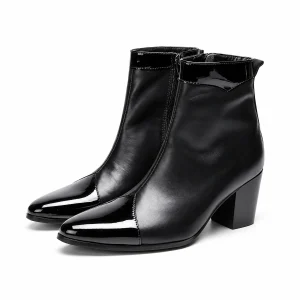 Bottines homme noires à zip et talon biseauté élégantes pour l'automne