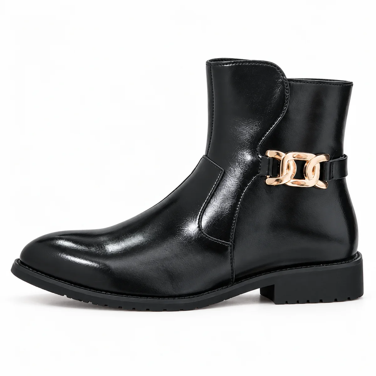 Bottines homme modernes noires avec bride dorée pour style chic