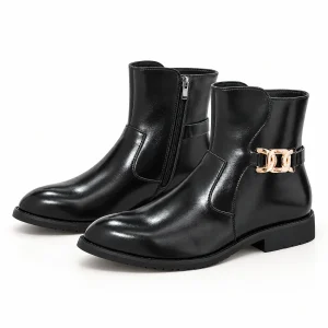 Bottines homme noires brillantes avec bride dorée élégante