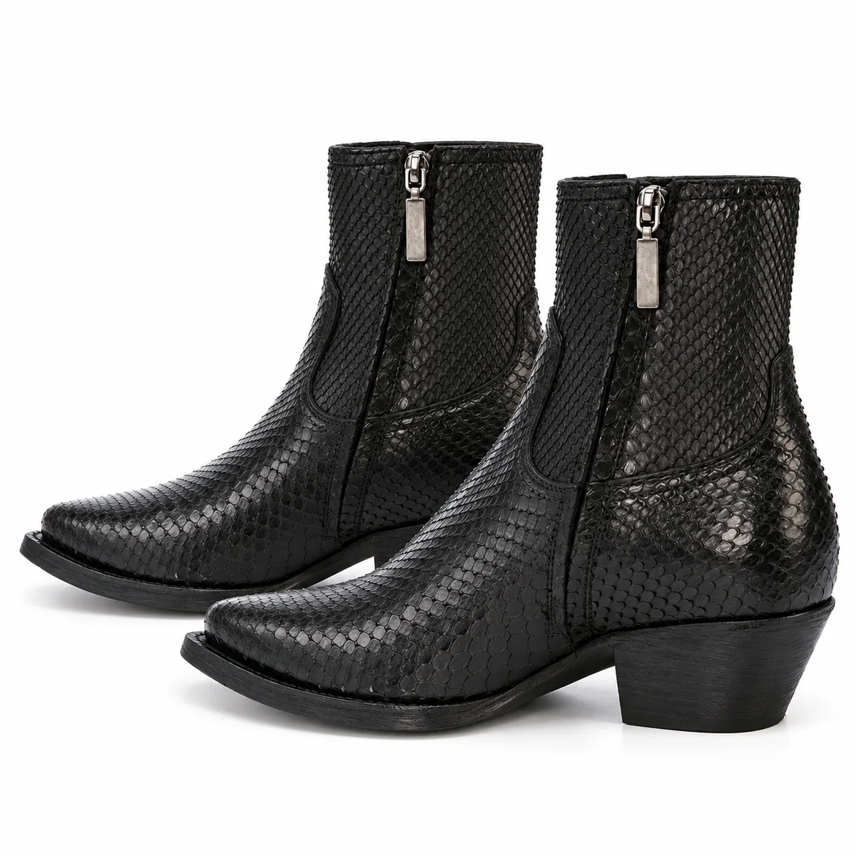 Bottines homme noires avec effet écailles et zipper pour style urbain