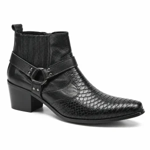 Bottines homme noires effet reptile avec brides et talon élégantes