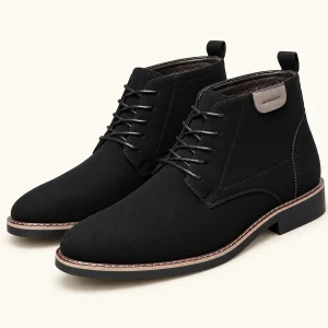 bottines homme noires en suedine a lacets et patte grise vue principale