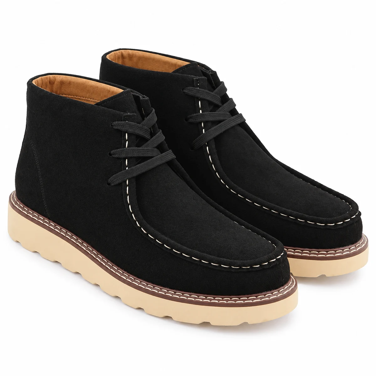Bottines en suédine noire pour homme avec semelle lumineuse et lacets