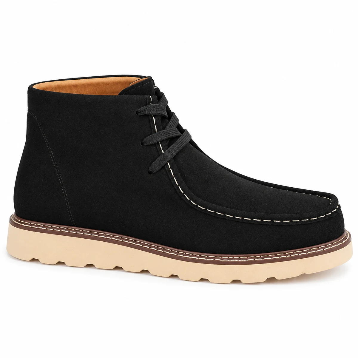 Chaussures homme élégantes en suédine noire avec semelle claire et lacets