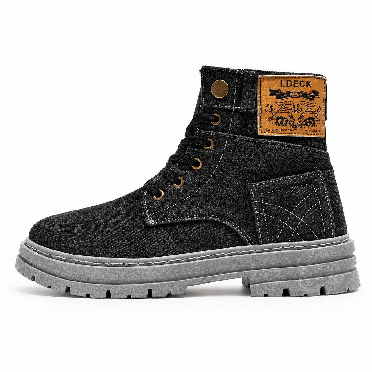 Bottines hommes en toile noire avec semelle robuste