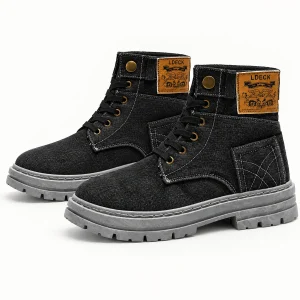 Bottines homme noires en toile à lacets vue de face