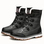 Bottines homme noires fourrées avec col blanc et lacets pour hiver