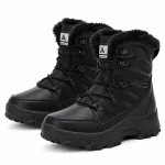 Bottines homme noires fourrées avec crochets de laçage pour hiver