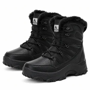 Bottines homme noires fourrées avec crochets de laçage pour hiver