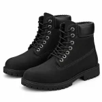 Bottines homme noires fourrées à œillets ronds et col rembourré