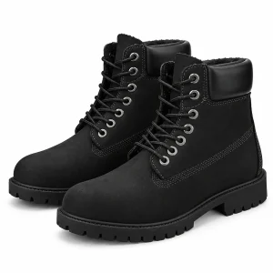 Bottines homme noires fourrées à œillets ronds et col rembourré