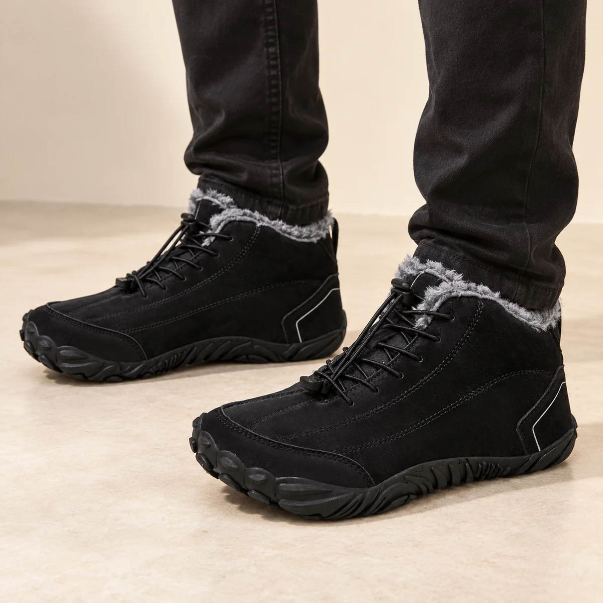 Chaussures homme élégantes noires avec lacets élastiques et doublure chaude