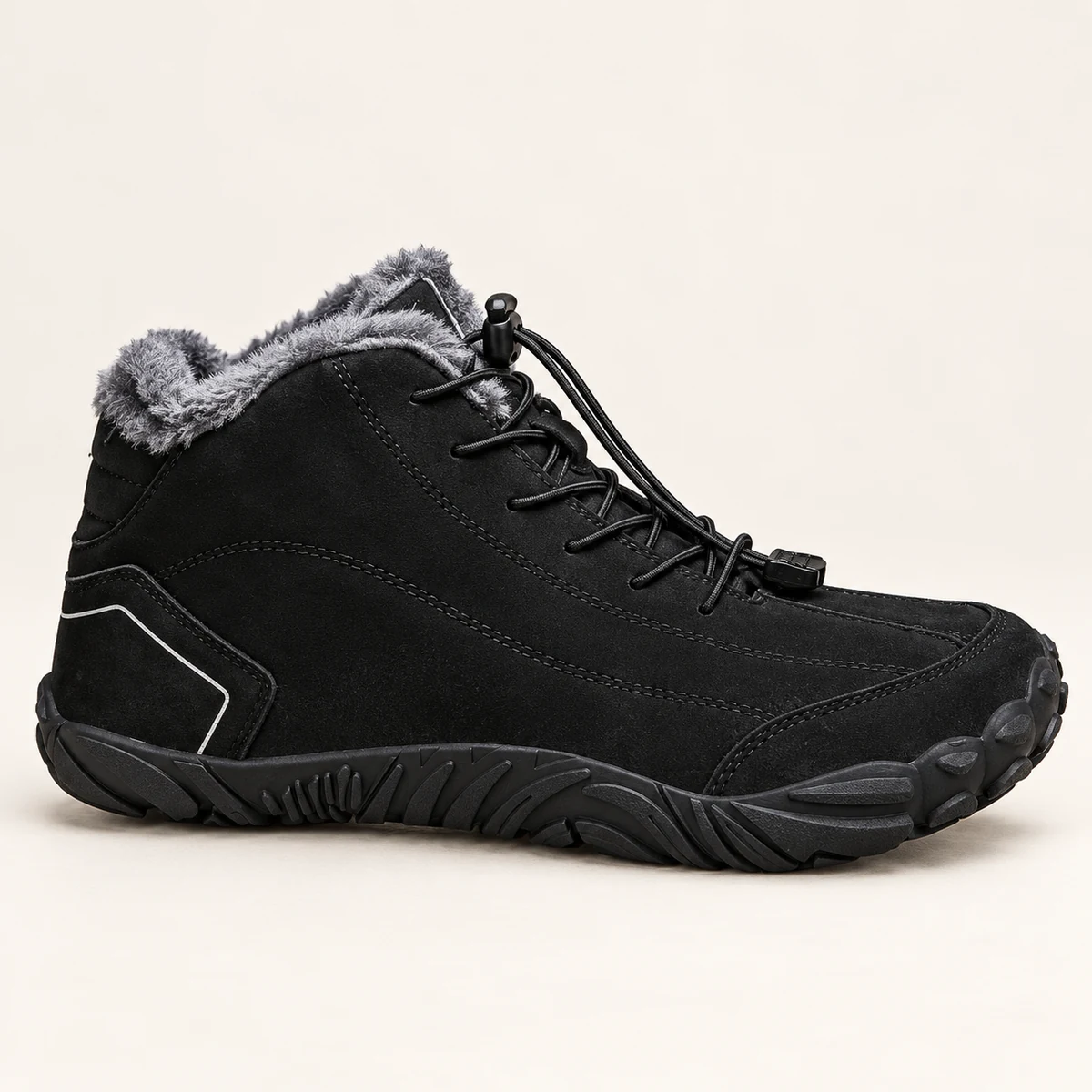 Bottines fourrées pour homme en cuir noir à lacets élastiques