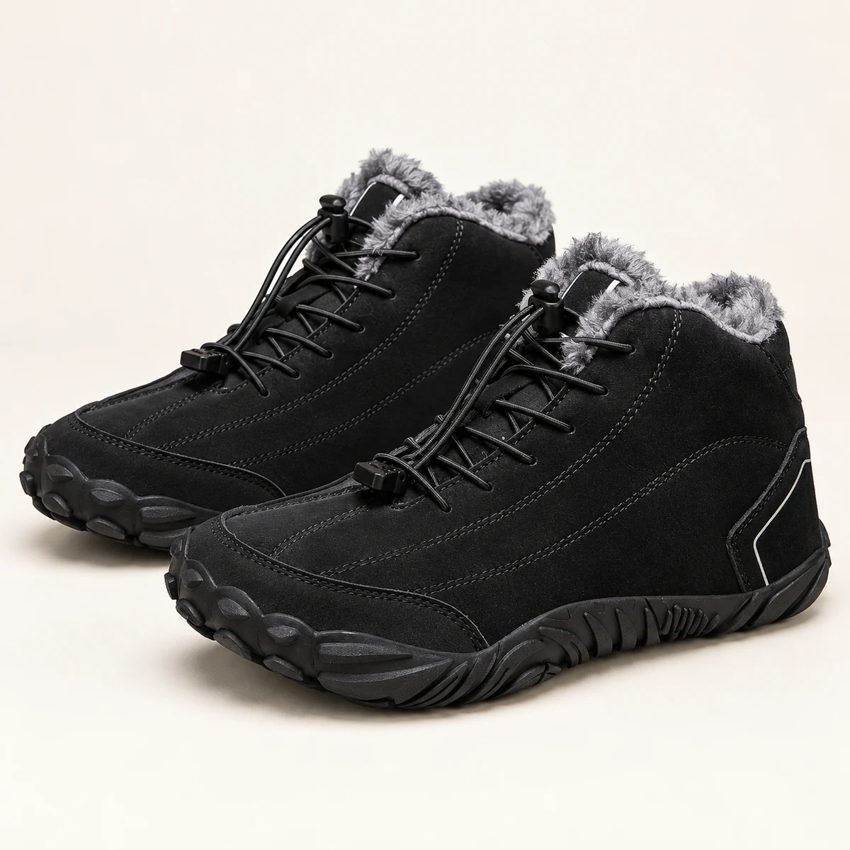 Bottines hommes noires fourrées à lacets pour hiver
