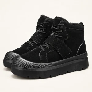 Bottines homme noires fourrées avec lacets et bout contrastant élégantes