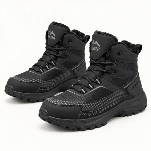 Bottines homme noires fourrées à lacets avec empiècements élégants