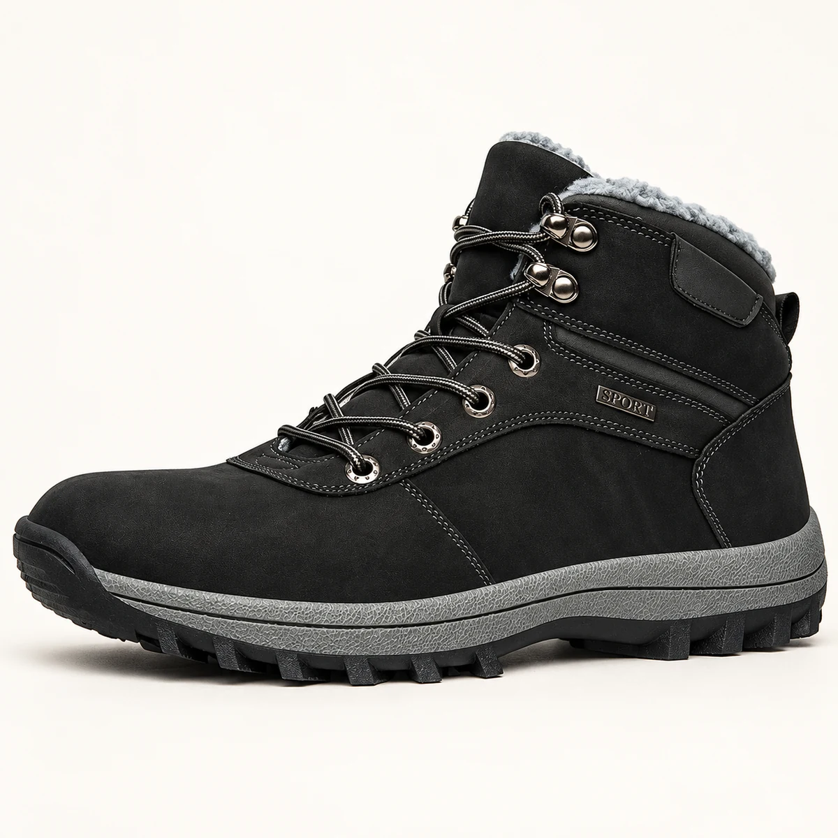 Bottines homme élégantes noires fourrées lacets semelle grise pour froid