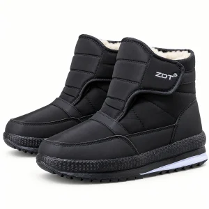 Bottines homme noires fourrées à large scratch pour hiver