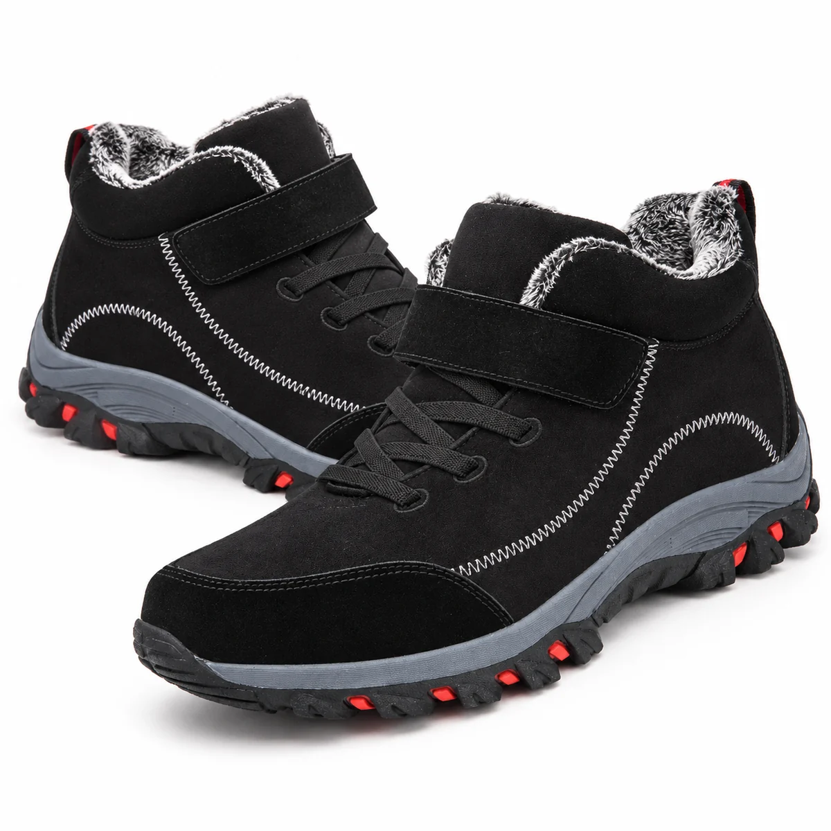 bottines homme noires fourrees a scratch et lacets vue complementaire