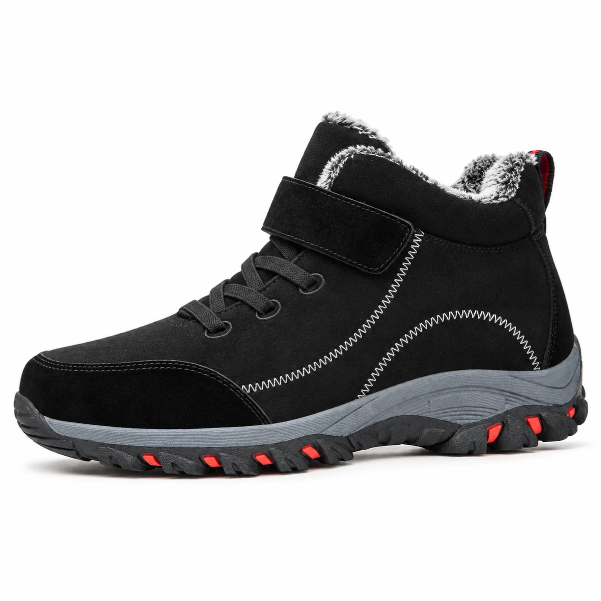 bottines homme noires fourrees a scratch et lacets vue laterale