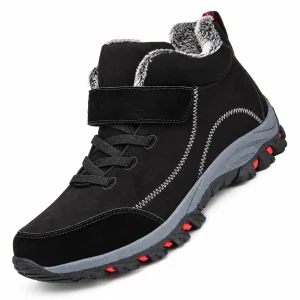 Bottines homme noires fourrées avec scratch et lacets pour hiver