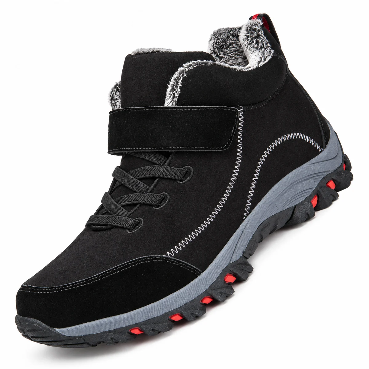 bottines homme noires fourrees a scratch et lacets vue principale