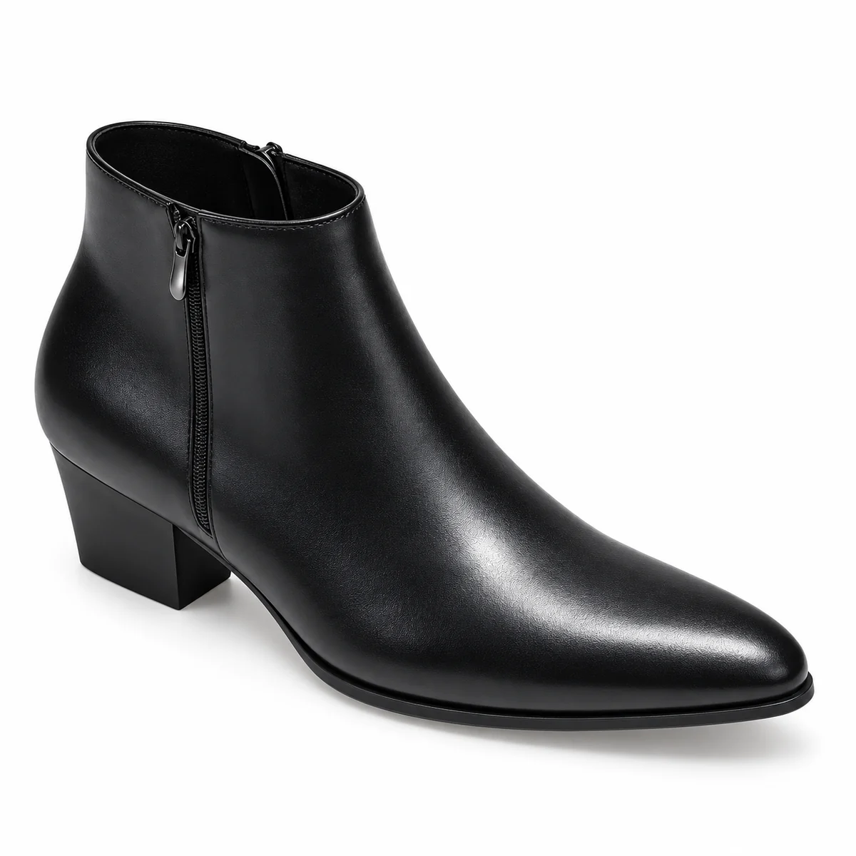 Bottines homme noires fourrées à talon avec zip sophistiquées