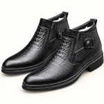 Bottines homme noires fourrées avec effet croco à boucle