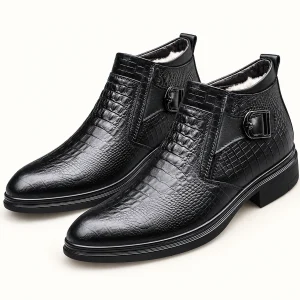 Bottines homme noires fourrées avec effet croco à boucle
