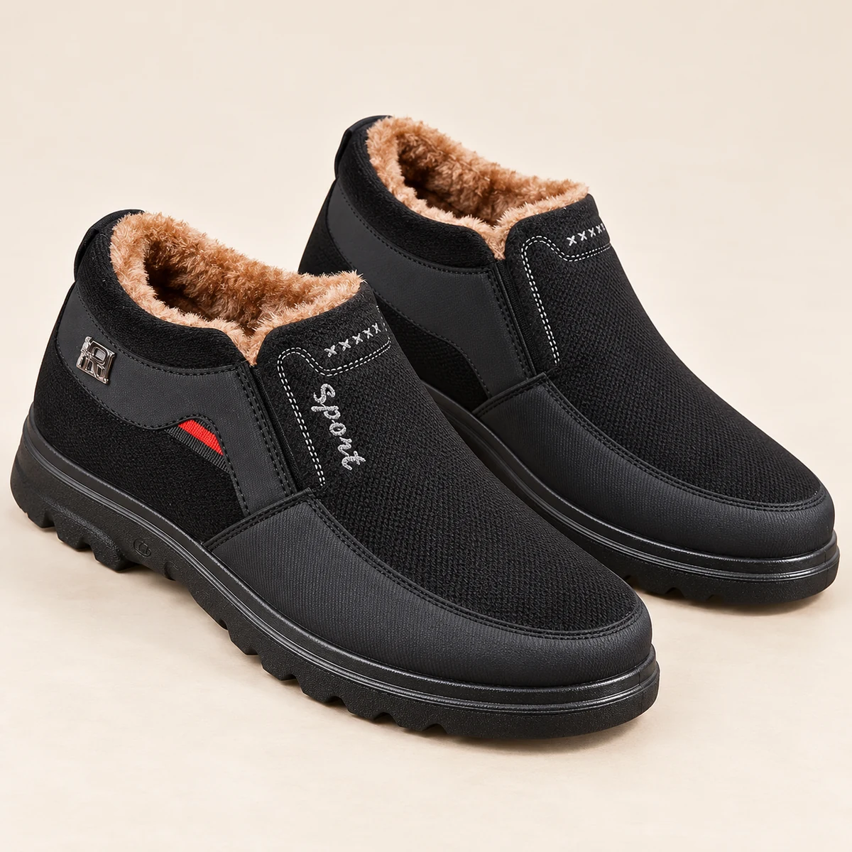 Chaussures noires fourrées pour homme, style bottines à enfiler