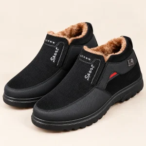 Bottines homme noires fourrées en textile à enfiler pour hiver