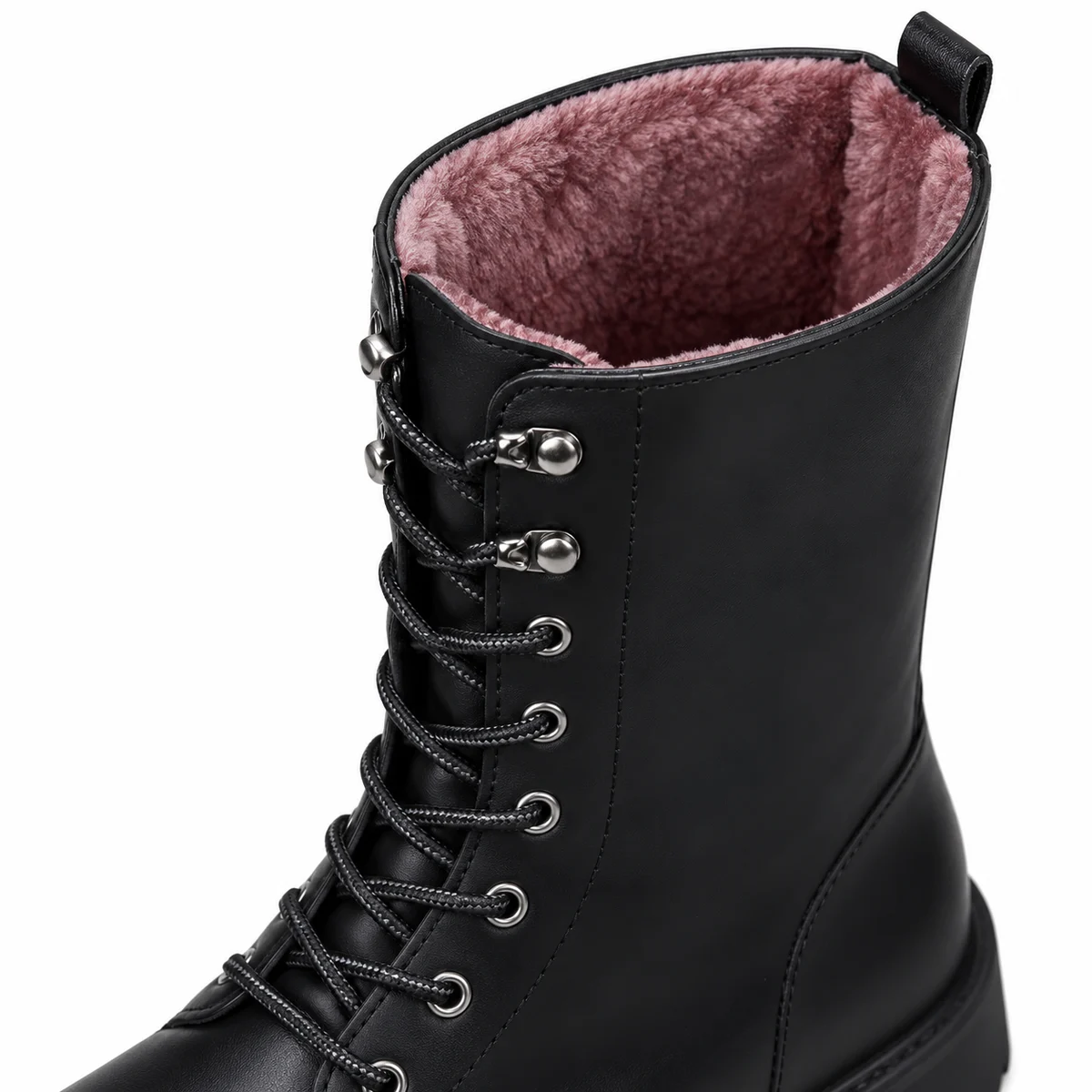 Chaussures hommes noires fourrées à lacets avec design classique et bout rond