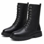 Bottines homme noires fourrées à lacets et bout rond en cuir