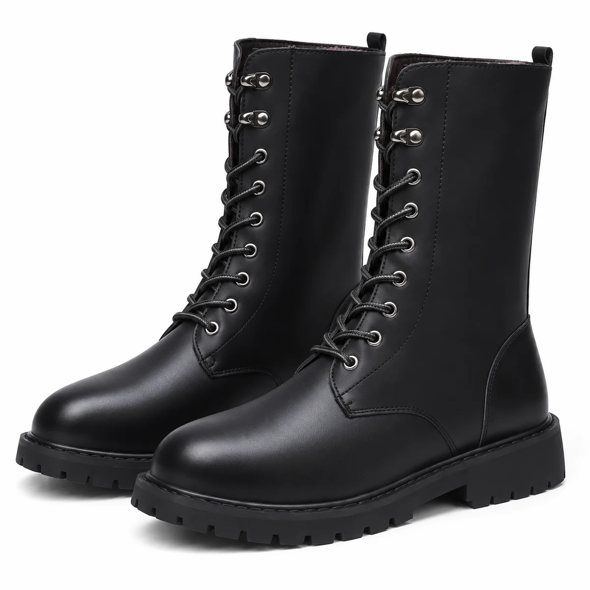 Bottines homme noires fourrées à lacets et bout rond en cuir