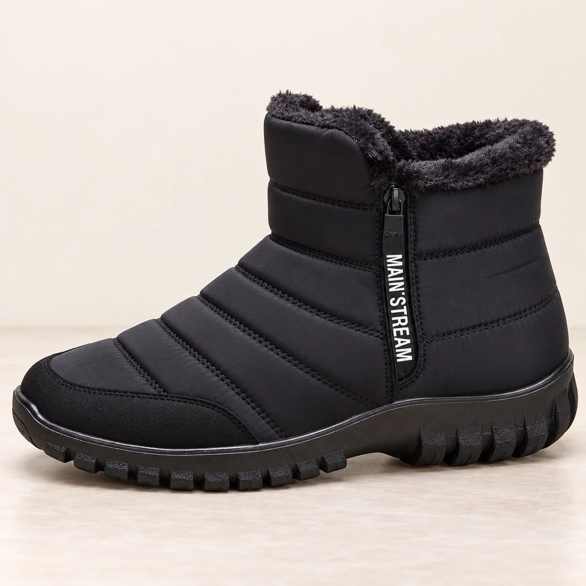 Bottines homme noires fourrées à zip avec semelle antidérapante