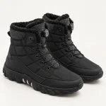 Bottines homme noires matelassées avec laçage rapide en cuir