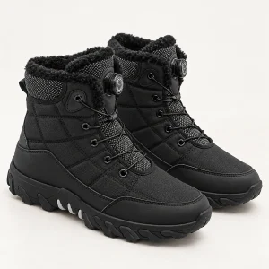 Bottines homme noires matelassées avec laçage rapide en cuir
