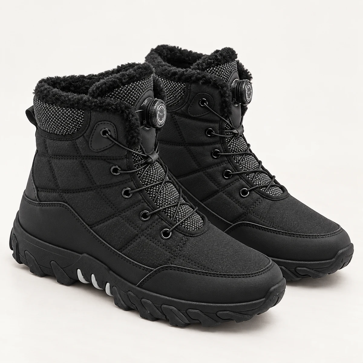 Bottines homme noires matelassées avec laçage rapide en cuir