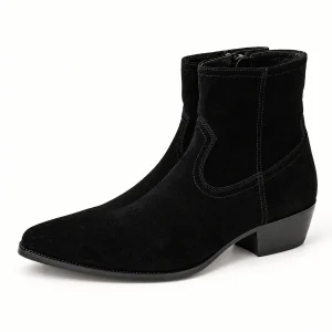 Bottines homme noires veloutées avec zip et talon élégantes
