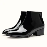 Bottines homme noires vernies avec fermeture éclair élégantes pour l'hiver