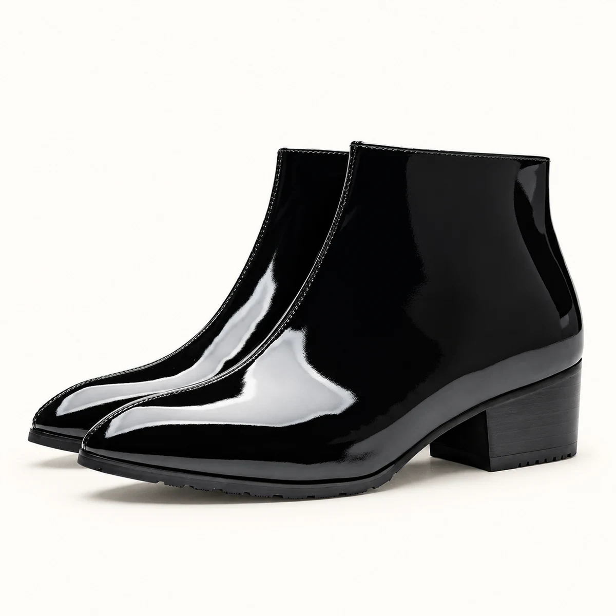 Bottines homme noires vernies avec fermeture éclair élégantes pour l'hiver
