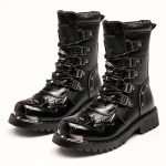Bottines motardes noires pour homme avec lacets et brides élégantes